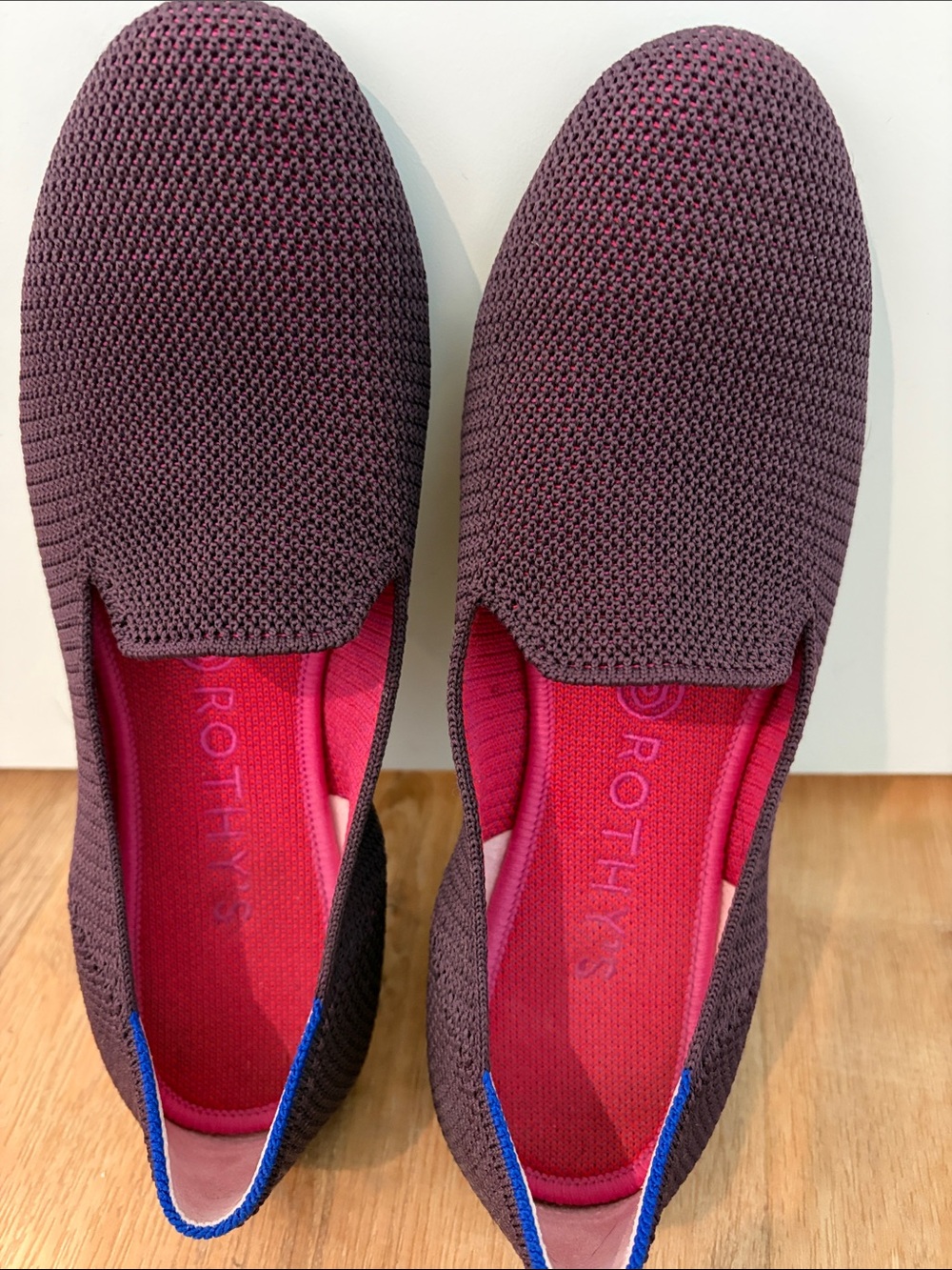 Rothy's Slip-On Knit Flats in Deep Plum with Pink Insole